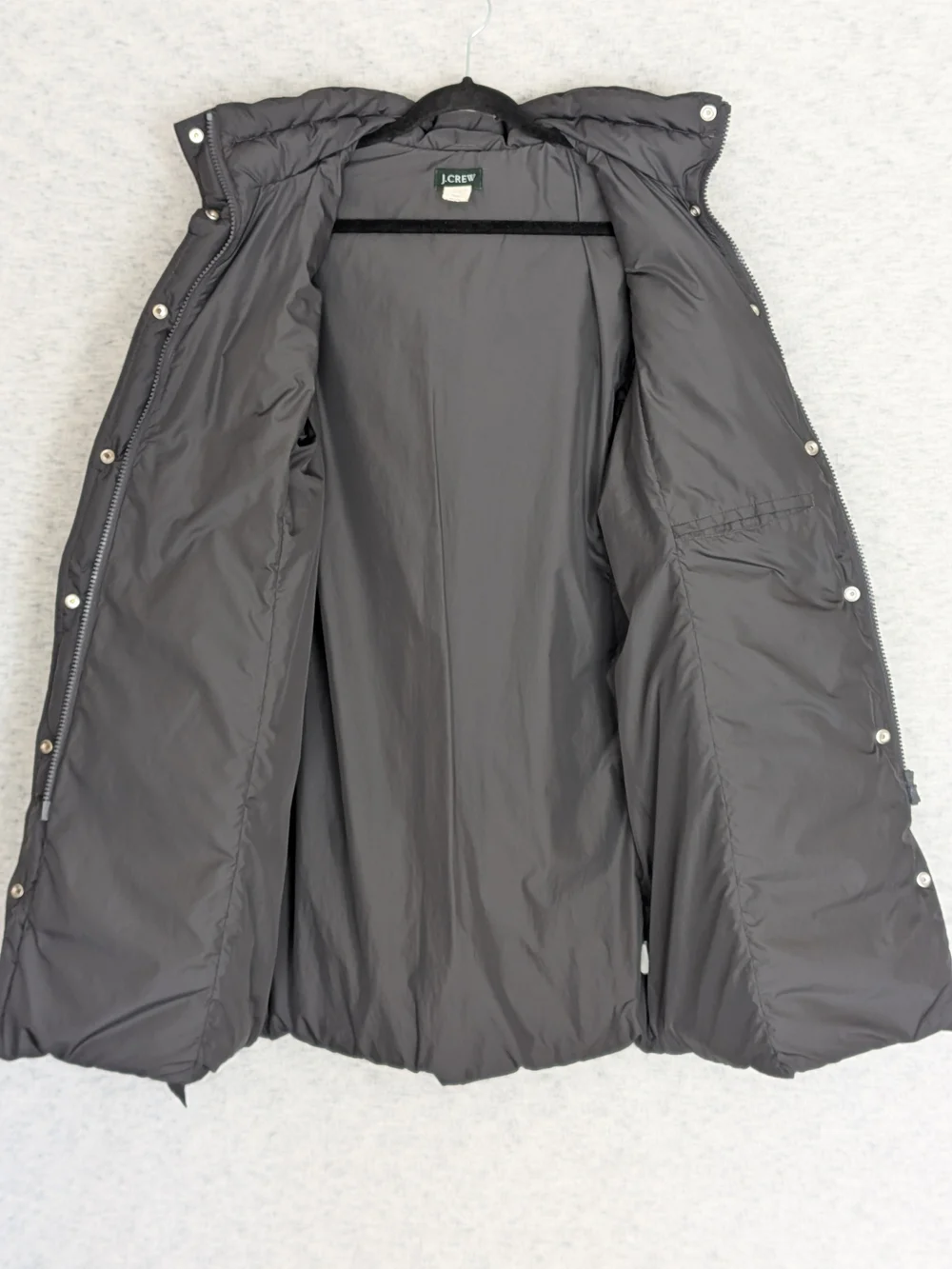 J.CREW Down Puffer Coat Belted Hooded Parka Jacket Black Size M Mid-Thigh Length